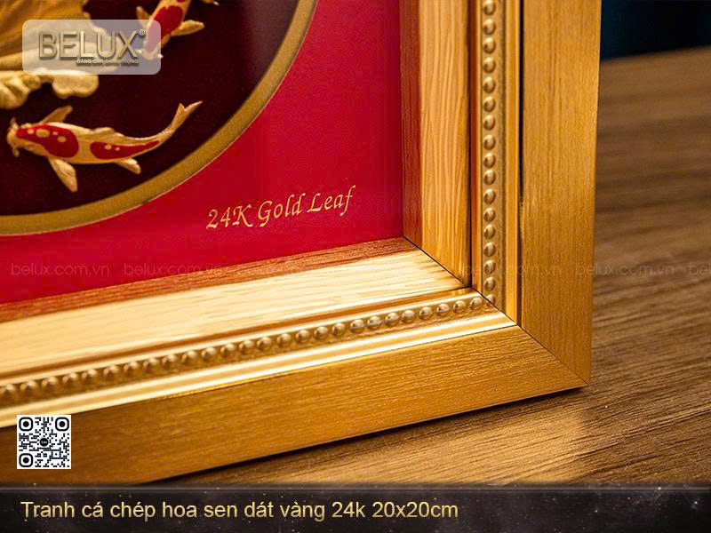 Tranh Sen Ngư Đại Cát dát vàng 24k kt 20x20cm&nbsp;